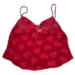 Vintage California Dynasty Women's Red Heart 2 Button Cami Top Large